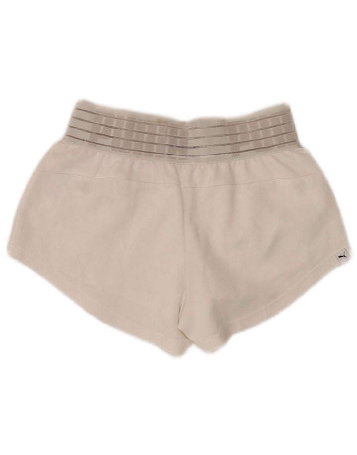 Shorts esportivos gráficos femininos Puma UK 8 pequeno poliéster branco