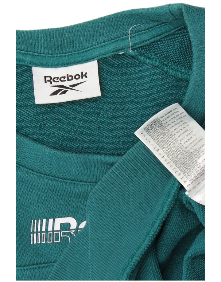Reebok masculino gráfico moletom jumper médio verde colorblock algodão