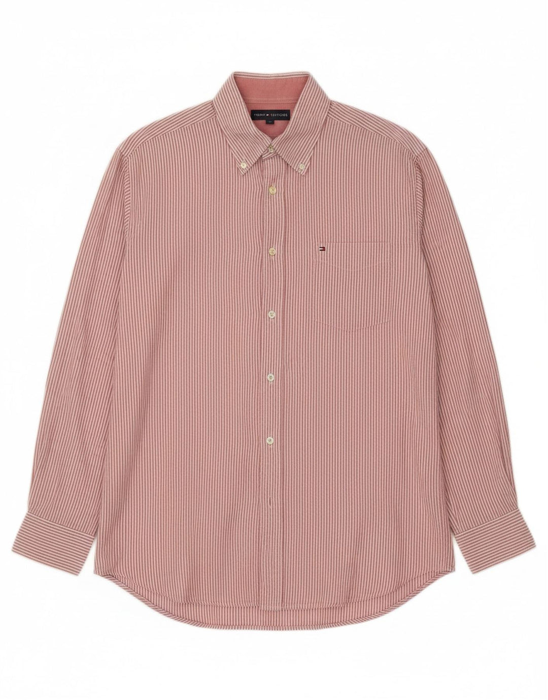 TOMMY HILFIGER Mens Shirt Medium Pink Striped Cotton Vintage Tommy Hilfiger and Second-Hand Tommy Hilfiger from Messina Hembry 