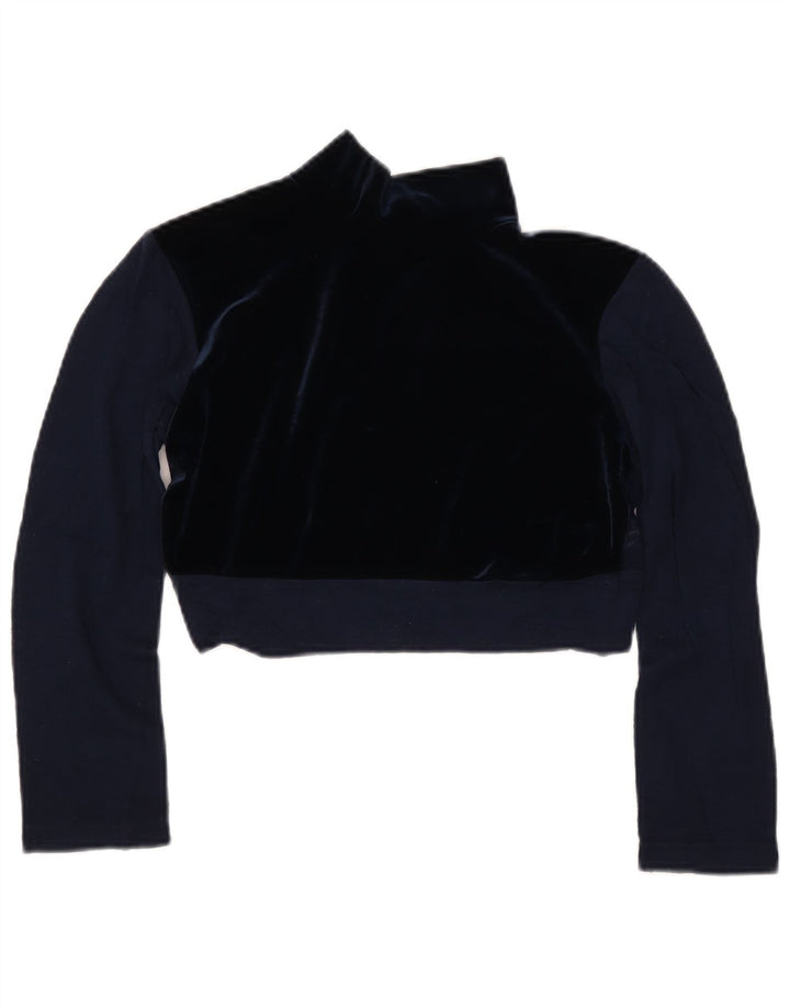 Blusa feminina vintage transparente top IT 44 lã azul marinho médio