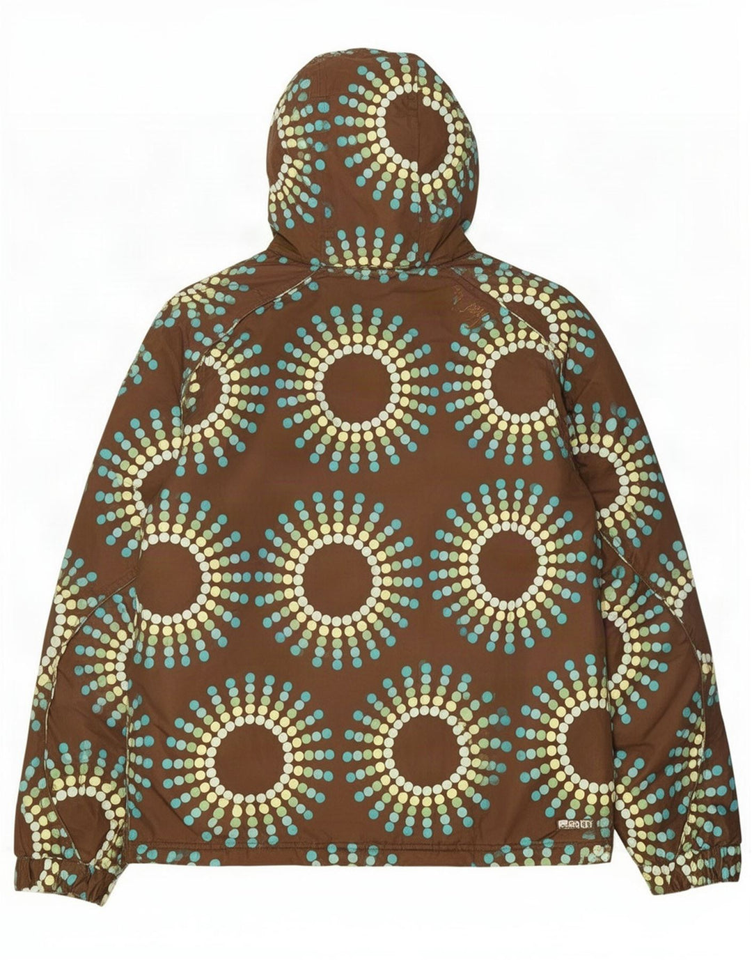 Jaqueta corta-vento feminina Roxy com capuz Reino Unido 18 XL poliéster geométrico marrom