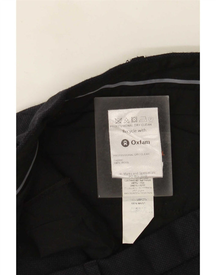 Calça masculina de terno reto Marks & Spencer W40 L29 lã azul marinho