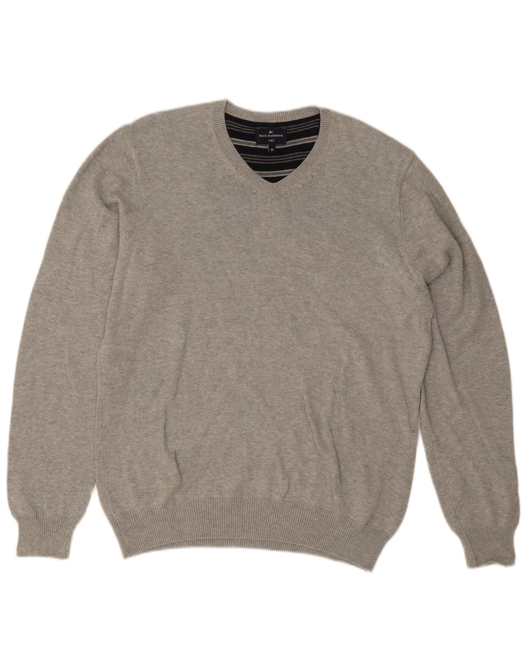 Suéter masculino Marks & Spencer Blue Harbor com decote em V cinza médio manchado