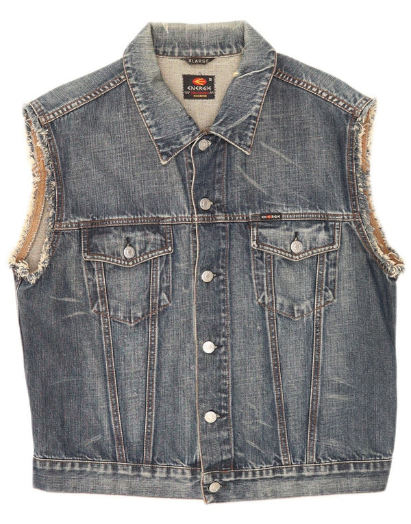 Energe Mens Denim Gilet UK 42 XL Azul Algodão