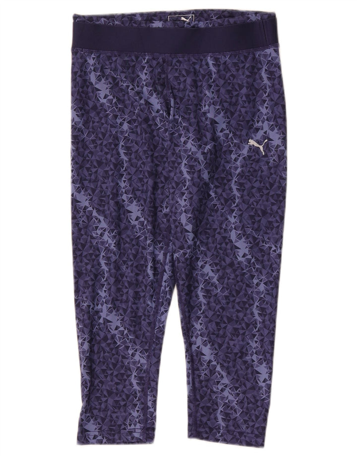 Puma Womens Capri Leggings UK 10 Pequeno Poliéster Geométrico Azul Marinho