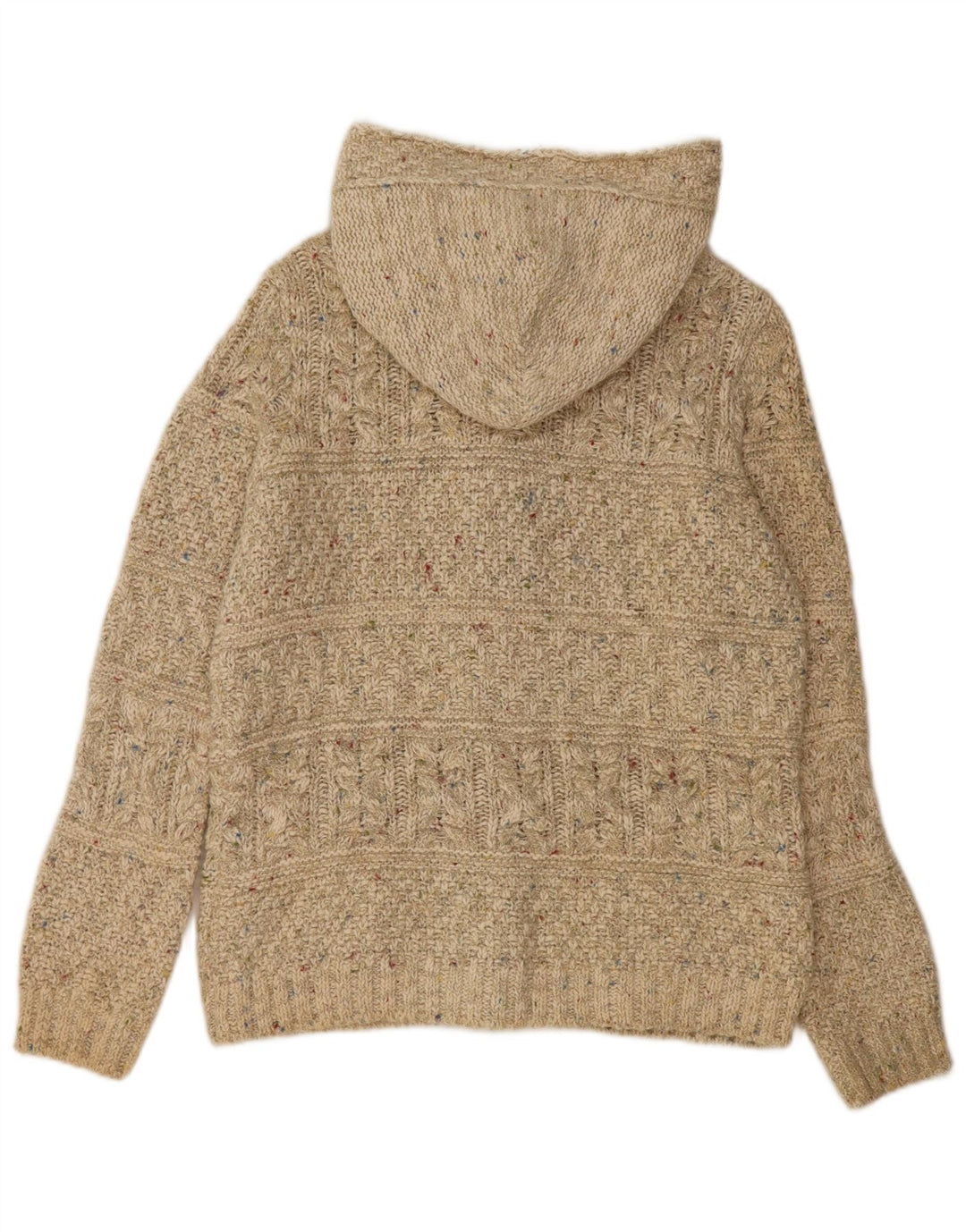 PER UNA Womens Hooded Cardigan Sweater UK 12 Medium Beige Flecked Cotton