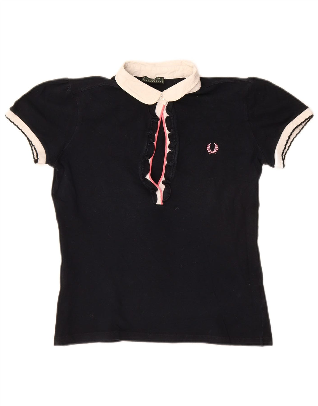 Camisa polo feminina Fred Perry Crop Rugby Reino Unido 12 algodão azul marinho médio