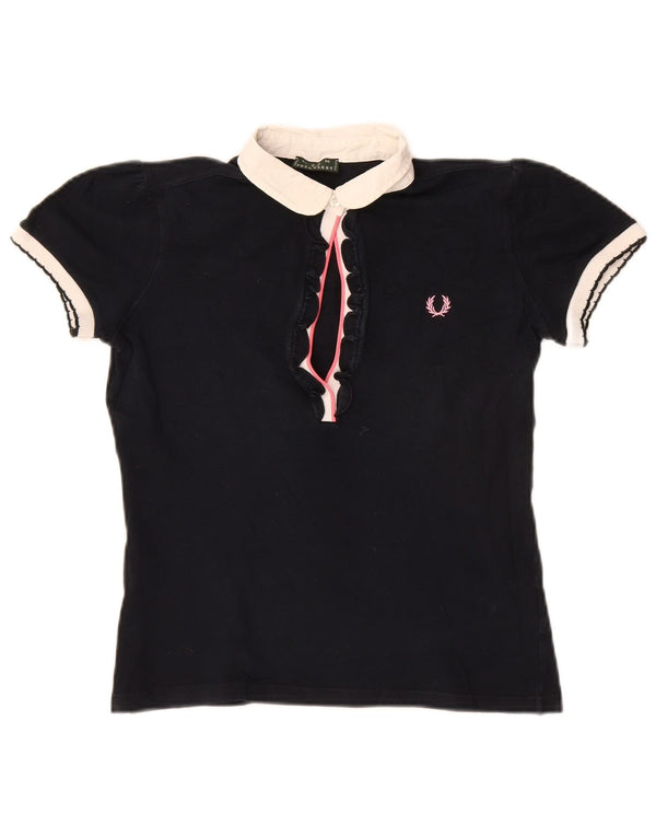Camisa polo feminina Fred Perry Crop Rugby Reino Unido 12 algodão azul marinho médio