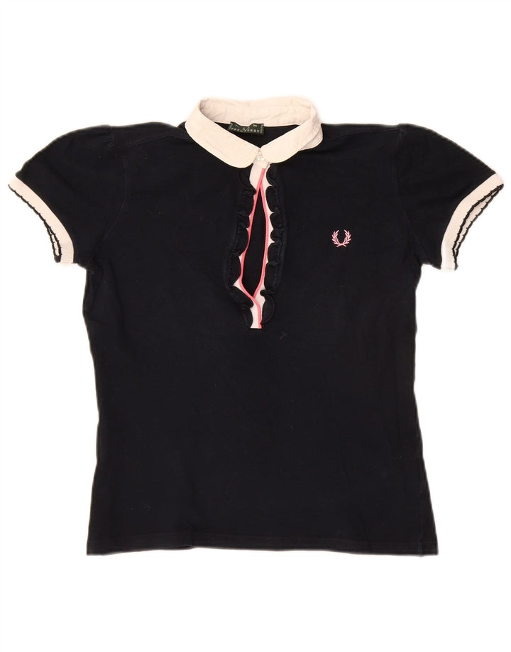 Camisa polo feminina Fred Perry Crop Rugby Reino Unido 12 algodão azul marinho médio
