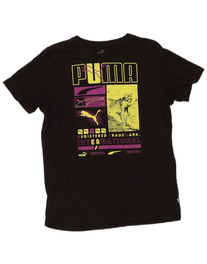 Puma Mens Graphic T-Shirt Top Pequeno Algodão Preto