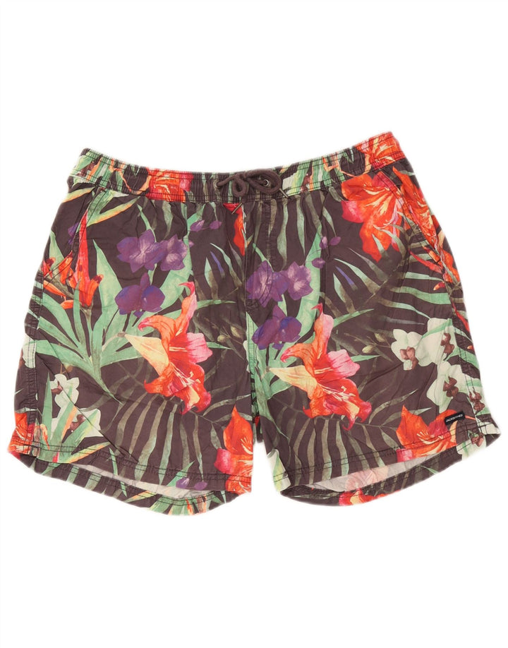 Shorts de natação masculino Jack & Jones grande algodão floral cinza