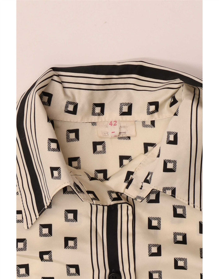 Blusa feminina vintage IT 42 Poliéster geométrico branco médio esbranquiçado
