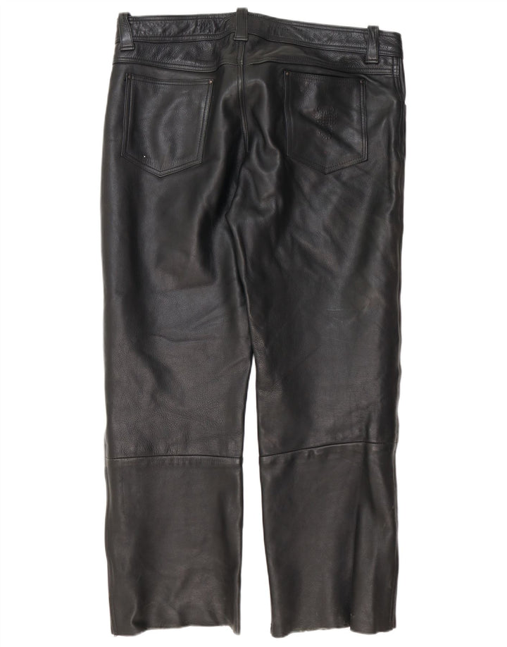 Calças de couro retas masculinas vintage W40 L30 pretas