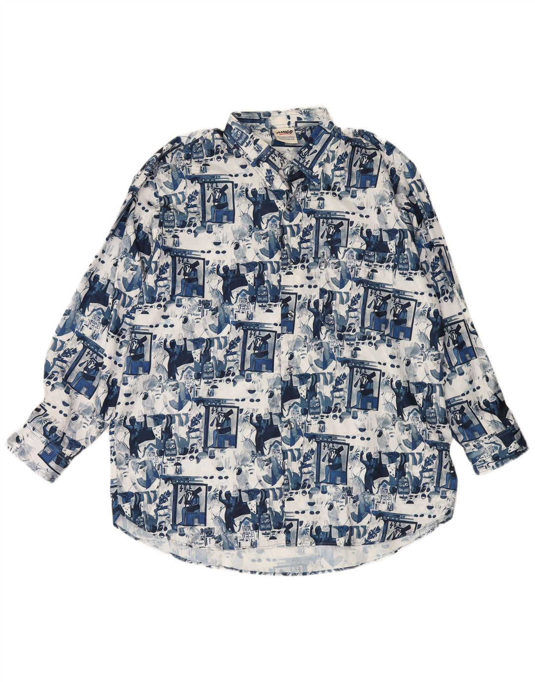 Camisa masculina VINTAGE com padrão abstrato XL azul