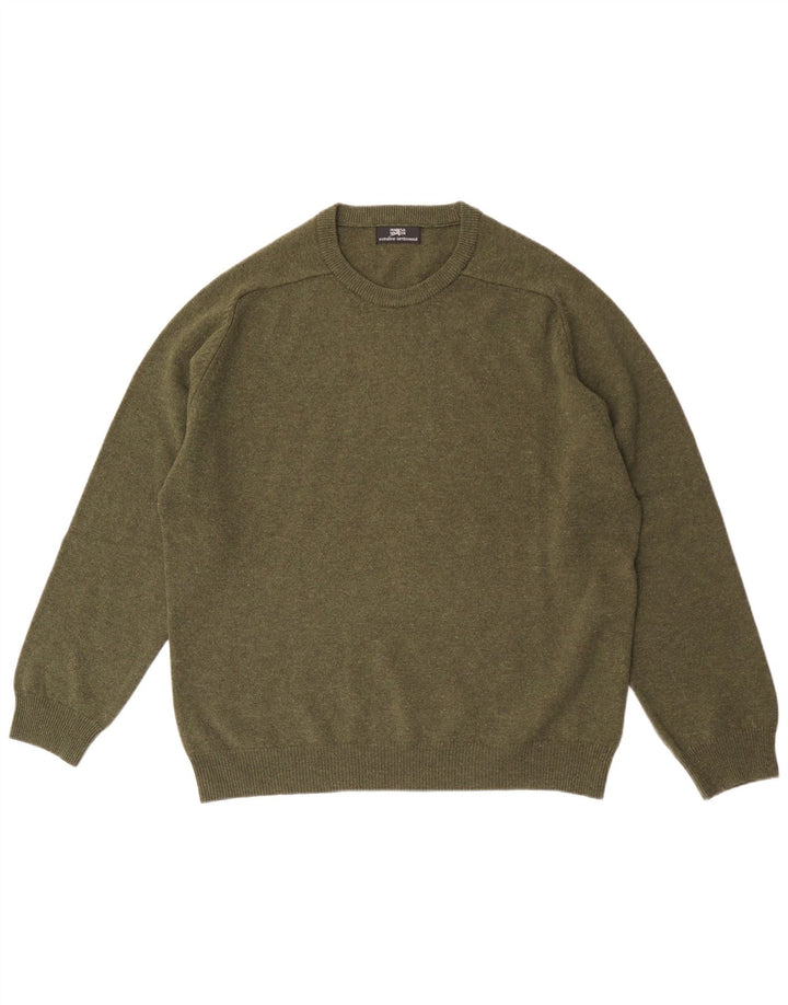 Suéter masculino MARKS & SPENCER com gola redonda, lã de carneiro verde grande