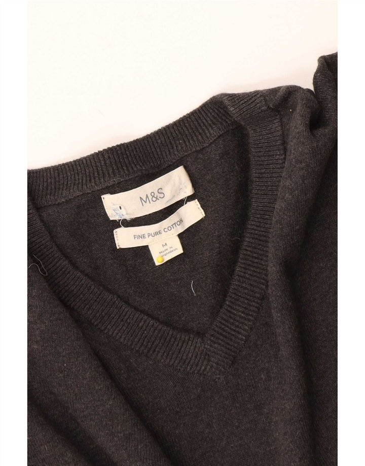 Suéter masculino Marks & Spencer com decote em V, algodão cinza médio