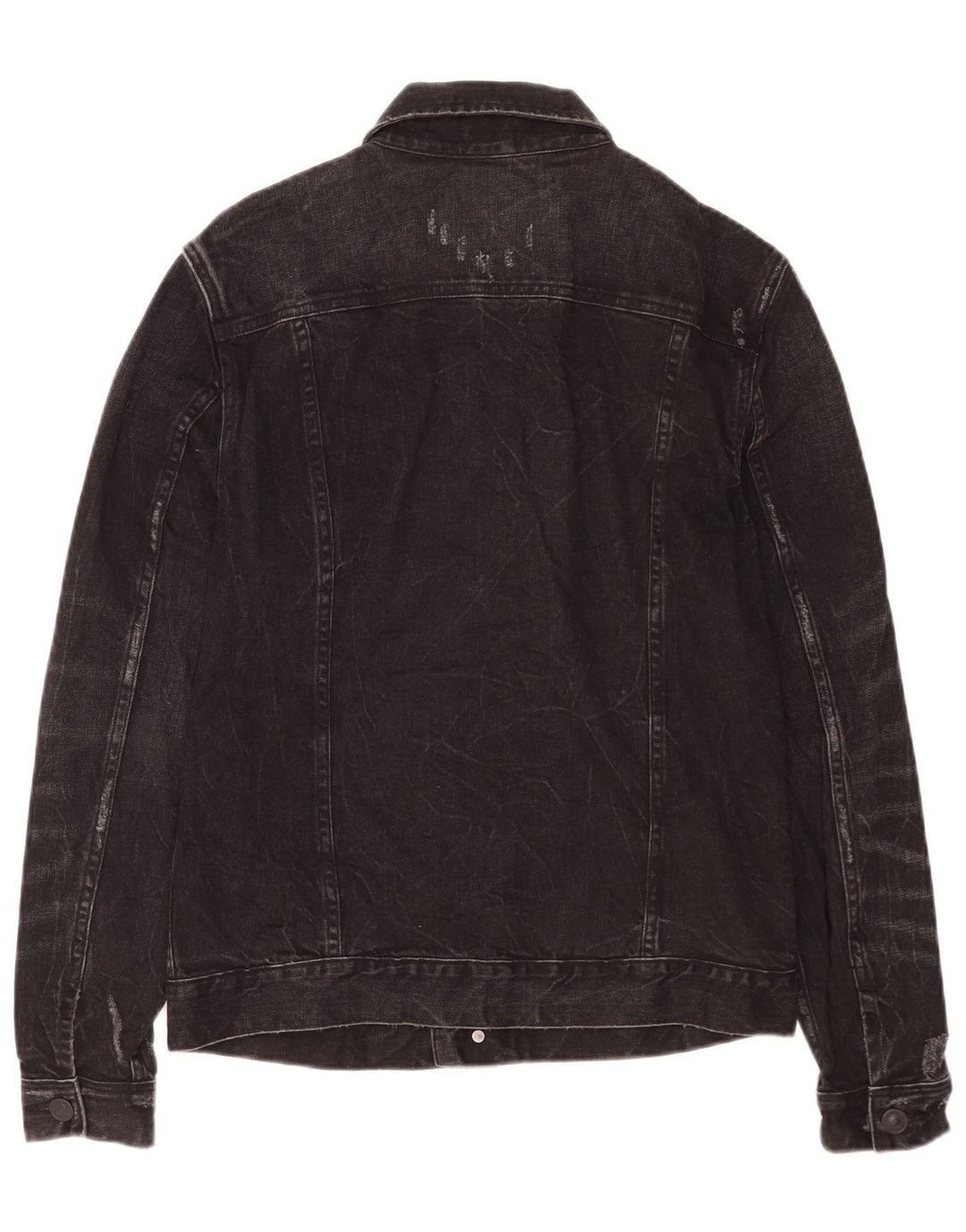 Jaqueta jeans masculina All Saints desgastada Reino Unido 38 algodão preto médio