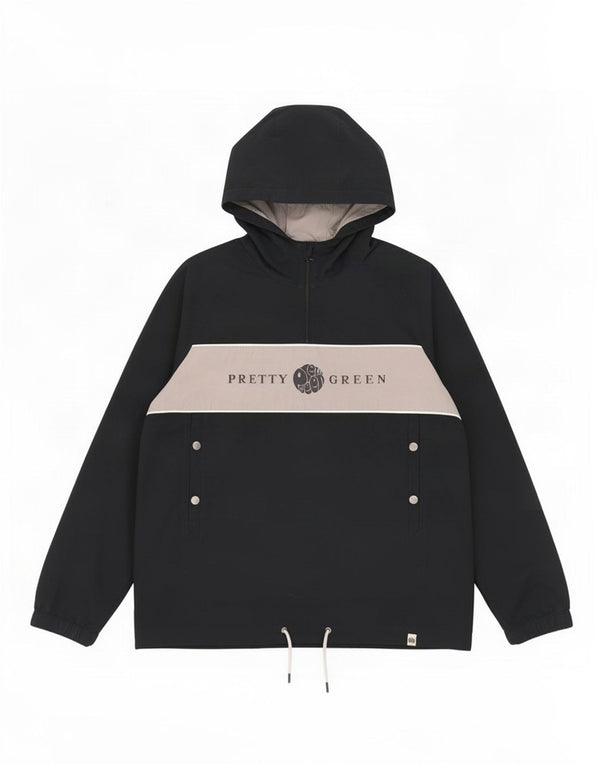 Pretty Green Mens Hooded Anorak Jacket UK 40 Large Black Colourblock