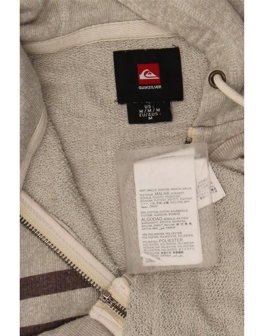 Suéter masculino com capuz e zíper Quiksilver algodão listrado cinza médio