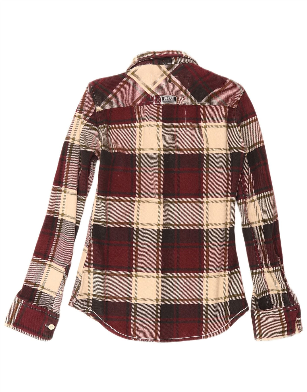Camisa masculina de flanela Superdry pequena algodão xadrez Borgonha