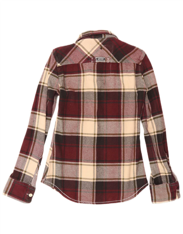 Camisa masculina de flanela Superdry pequena algodão xadrez Borgonha