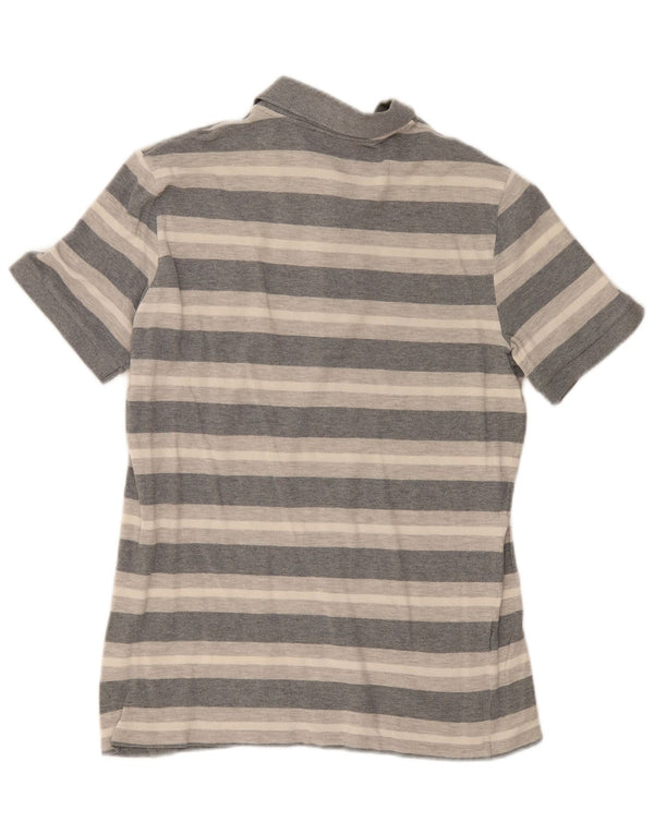 Camisa polo masculina Lacoste tamanho 3 pequeno algodão listrado cinza