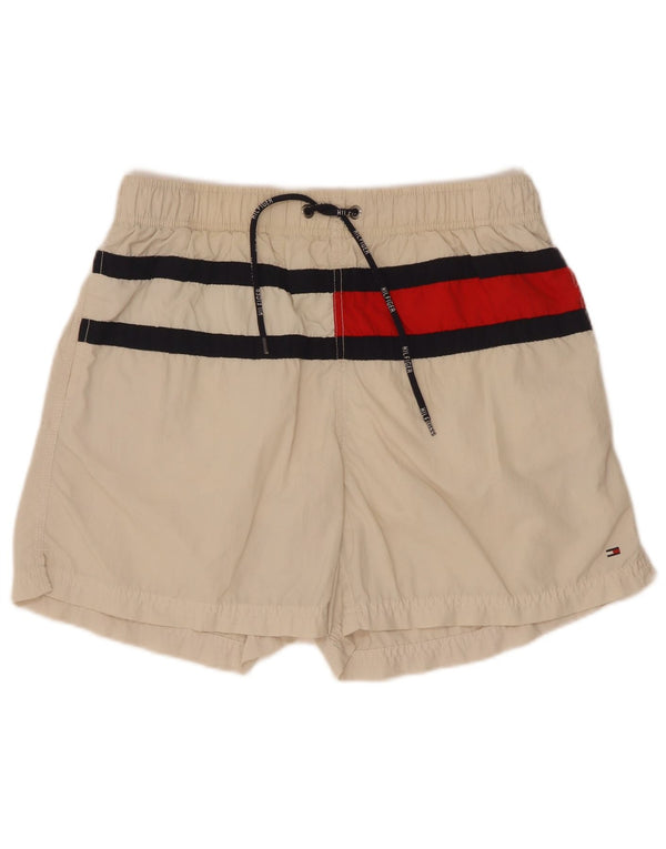 Shorts de natação masculino Tommy Hilfiger pequeno bege colorblock poliéster
