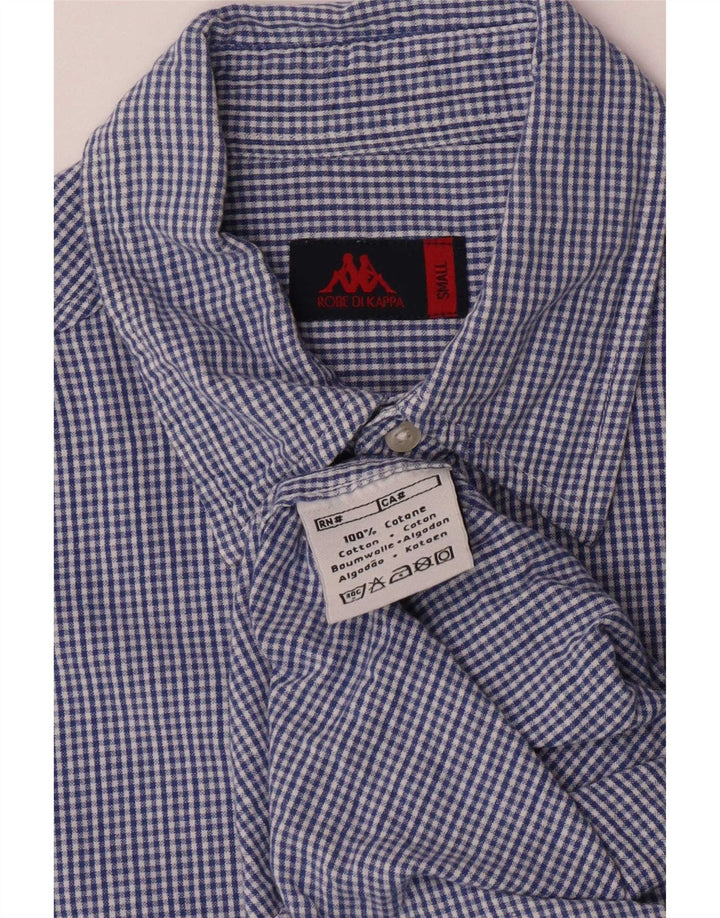 Camisa masculina Kappa manga curta regular fit pequena azul xadrez algodão