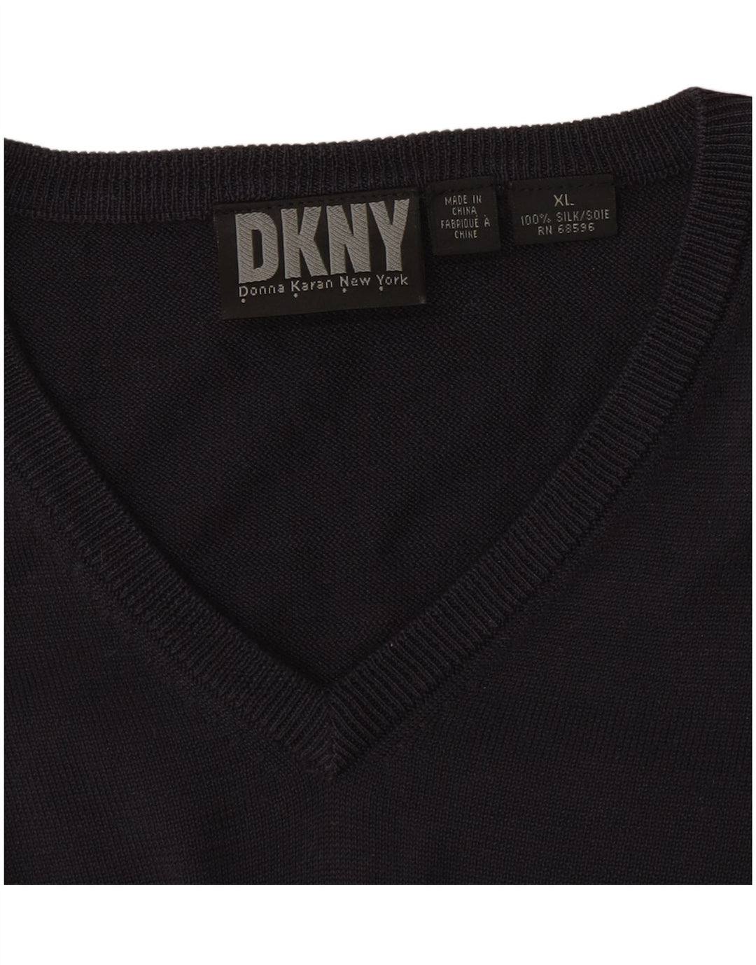 Suéter masculino Dkny com decote em V XL azul marinho seda