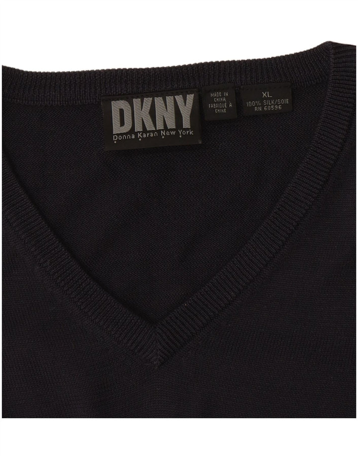 Suéter masculino Dkny com decote em V XL azul marinho seda
