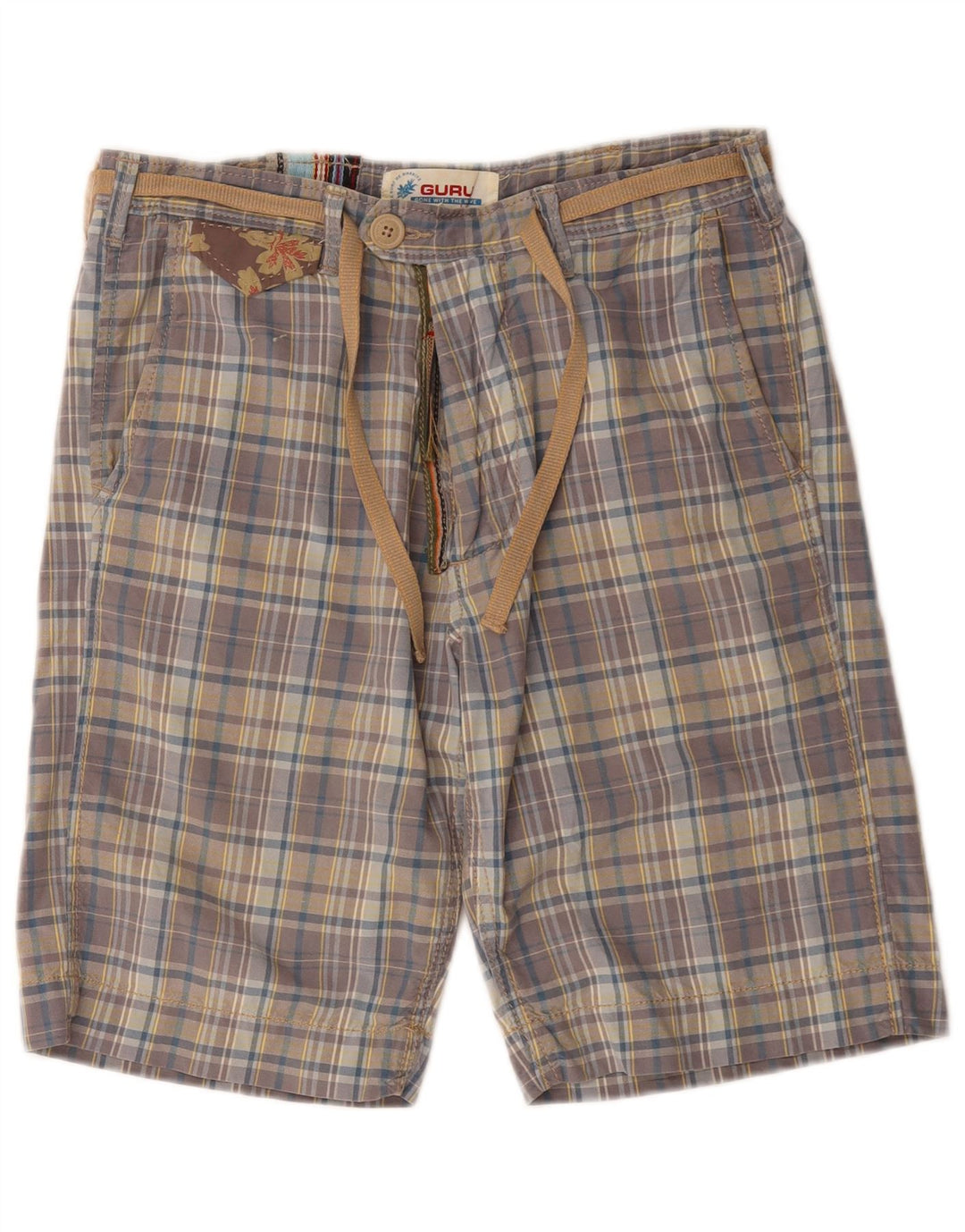 Guru Mens Chino Shorts W30 Algodão Xadrez Azul Médio