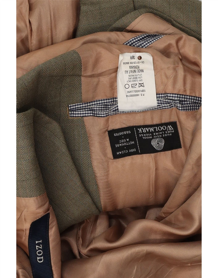 Jaqueta blazer masculina Izod com 3 botões Reino Unido 38 lã espinha de peixe verde médio