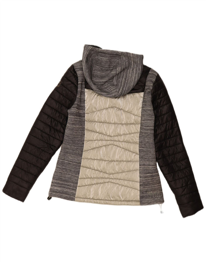 Jaqueta acolchoada com capuz feminina Superdry UK 12 cinza médio Colourblock Nylon
