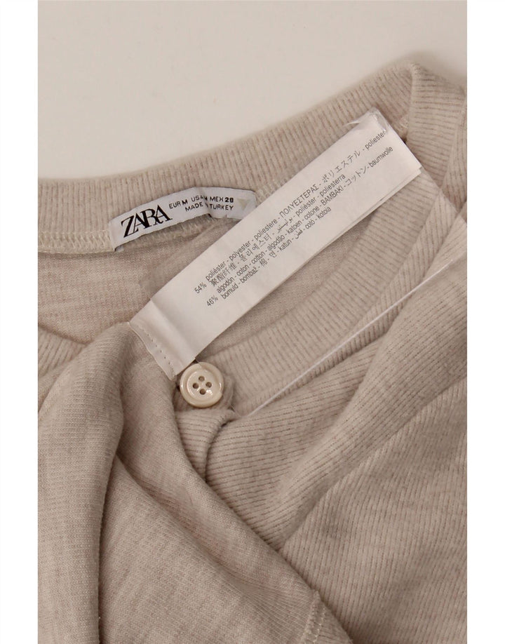 Suéter Zara feminino crop cardigan Reino Unido 12 poliéster bege médio