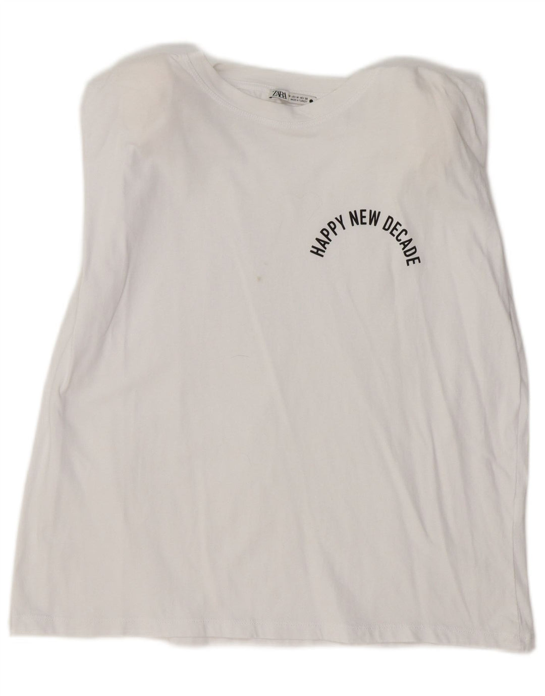 ZARA Womens Graphic Vest Top UK 14 Médio Branco