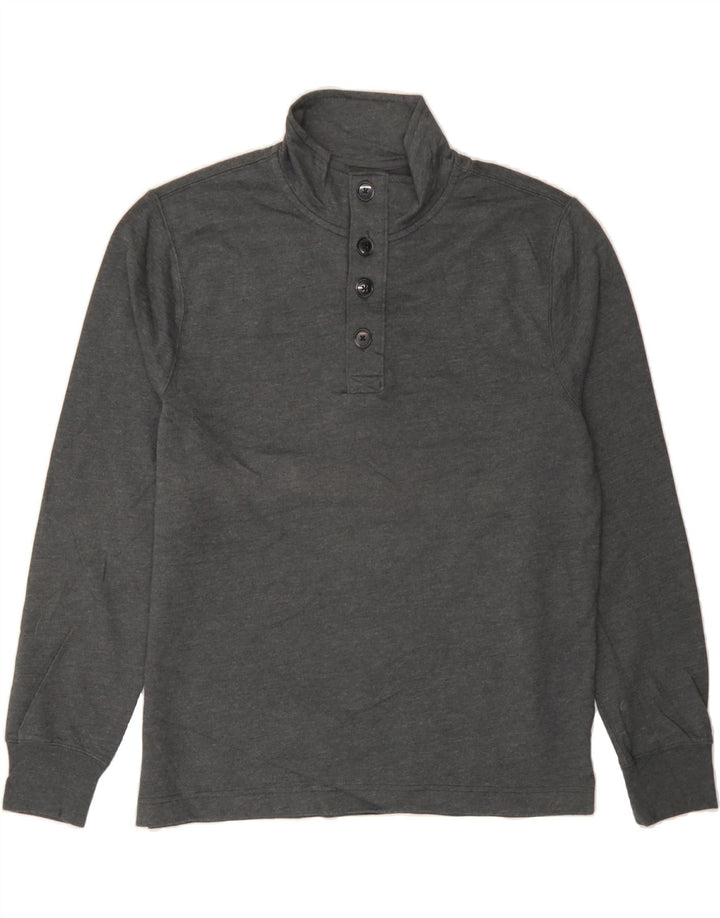 J. CREW Mens Button Neck Sweatshirt Jumper Medium Grey Polyester Vintage J. Crew and Second-Hand J. Crew from Messina Hembry 