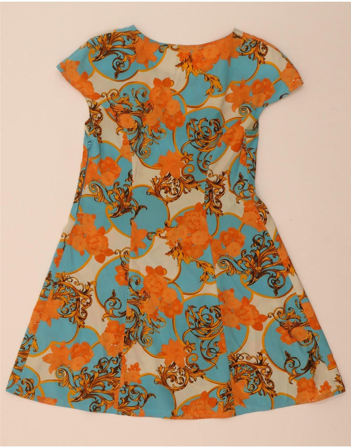 Vestido vintage feminino linha A UK 12 médio floral multicolorido