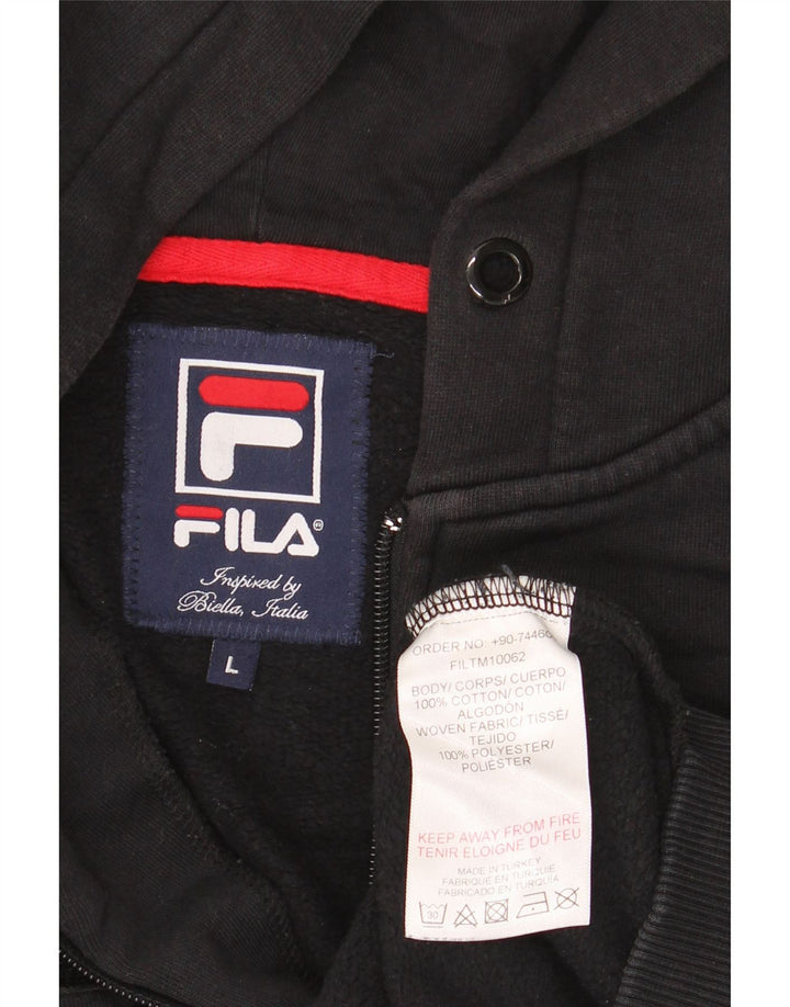 Suéter masculino Fila com capuz e zíper gráfico grande algodão preto