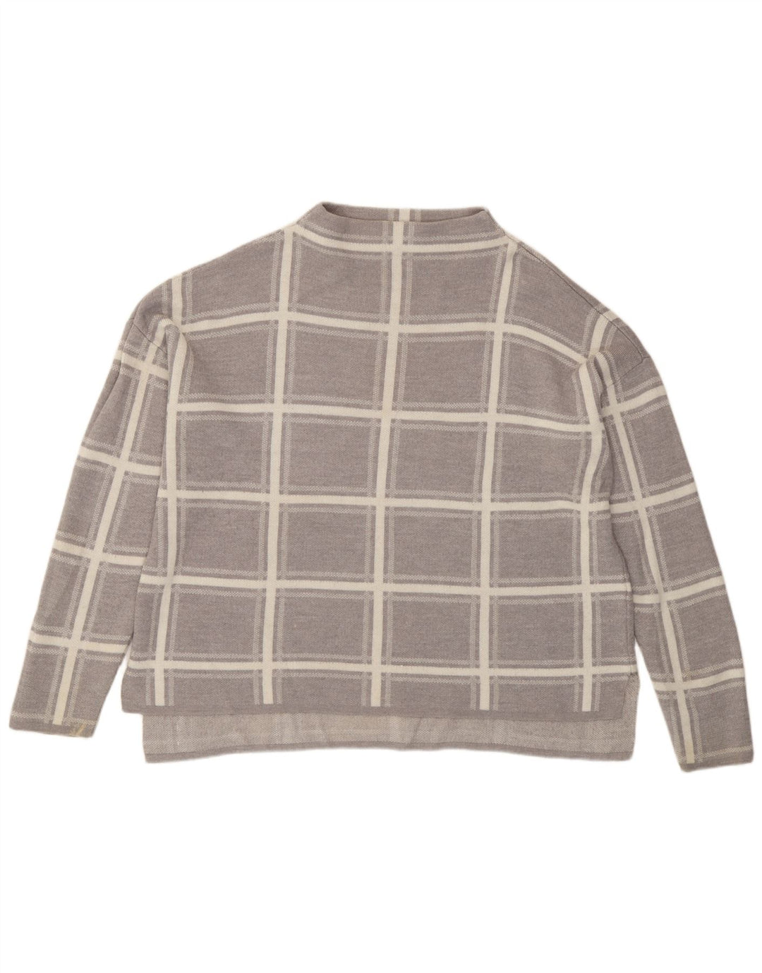 Suéter feminino Marks & Spencer com gola redonda Reino Unido 16 grande xadrez cinza