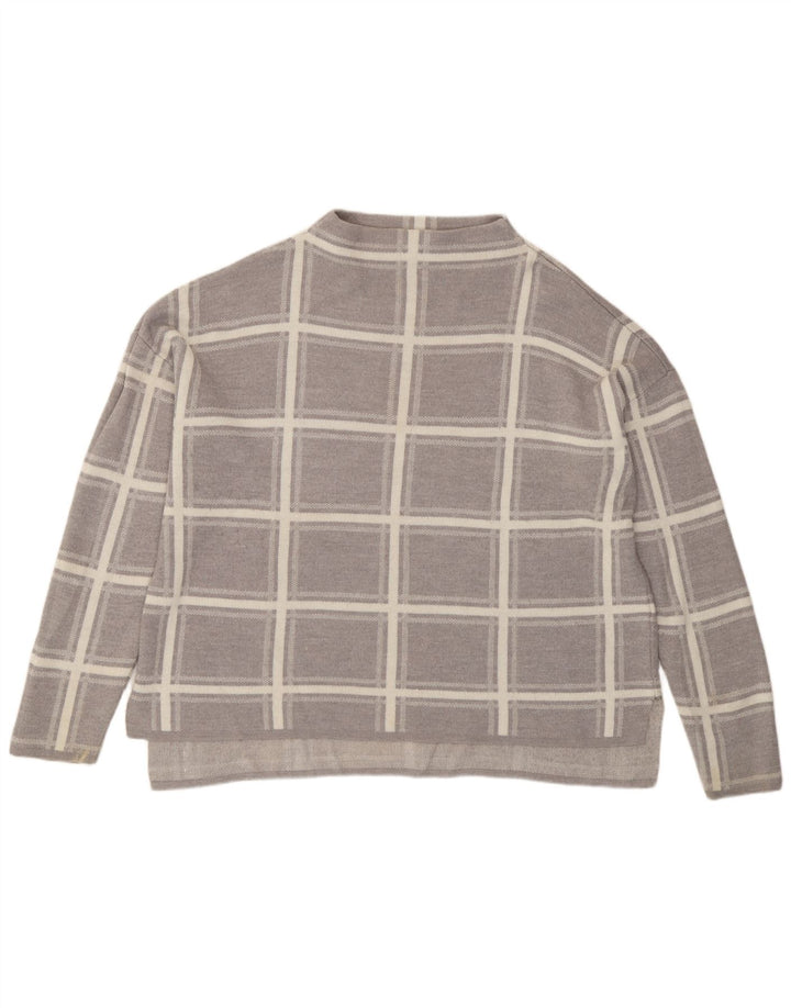 Suéter feminino Marks & Spencer com gola redonda Reino Unido 16 grande xadrez cinza