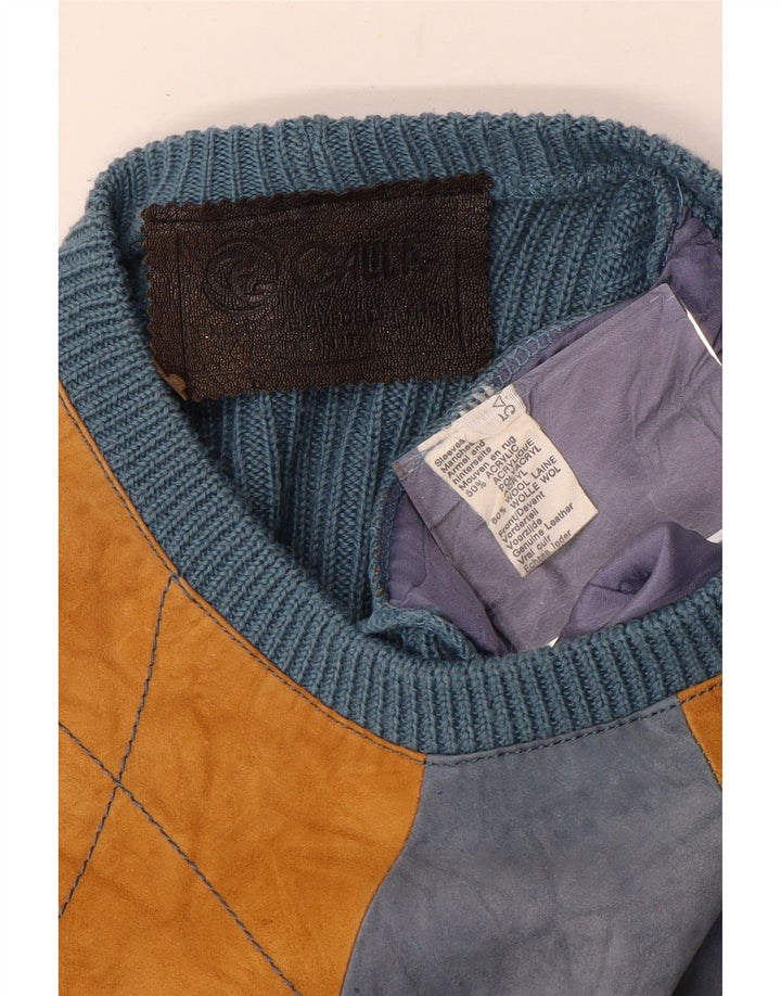 Suéter vintage masculino com gola redonda, azul médio, argyle/acrílico diamante