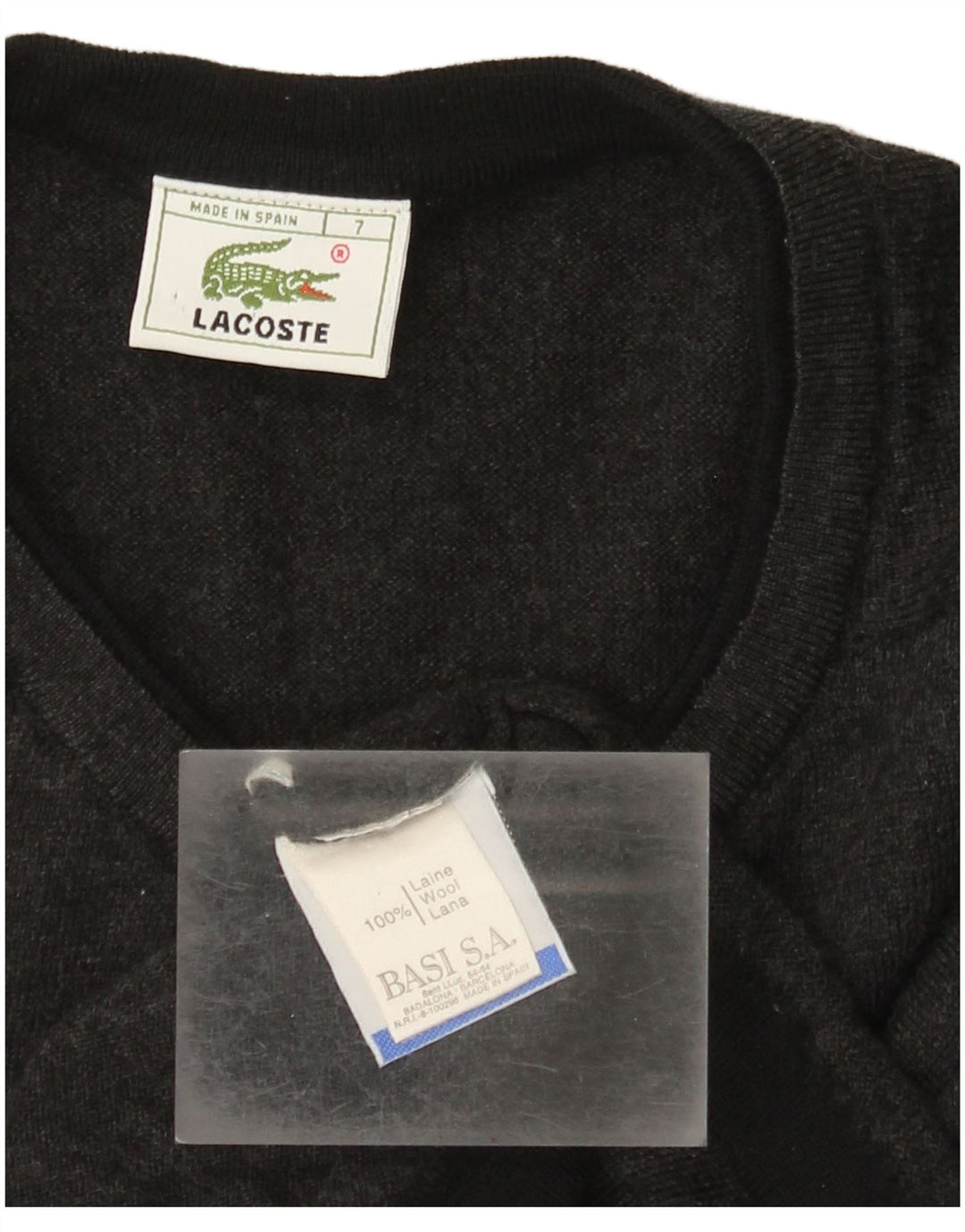 Suéter masculino Lacoste com decote em V tamanho 7 2XL lã cinza