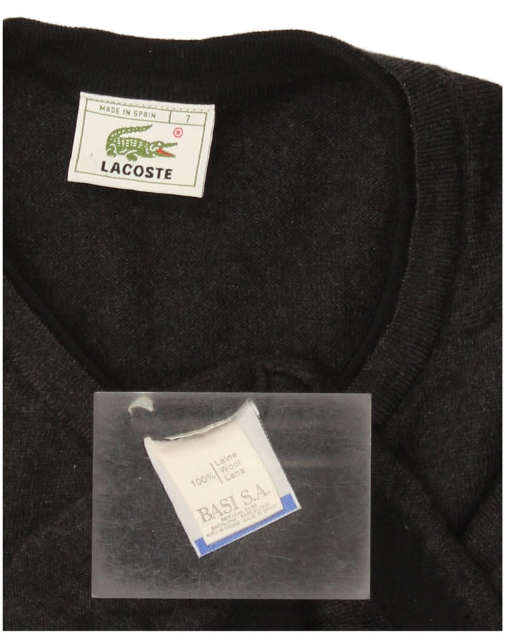 Suéter masculino Lacoste com decote em V tamanho 7 2XL lã cinza