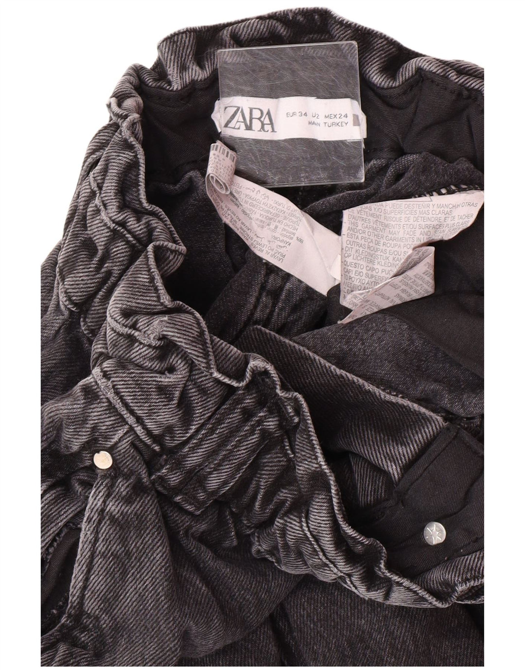 Calça jeans feminina cintura alta Zara EU 34 2XS W24 L25 cinza algodão moderno