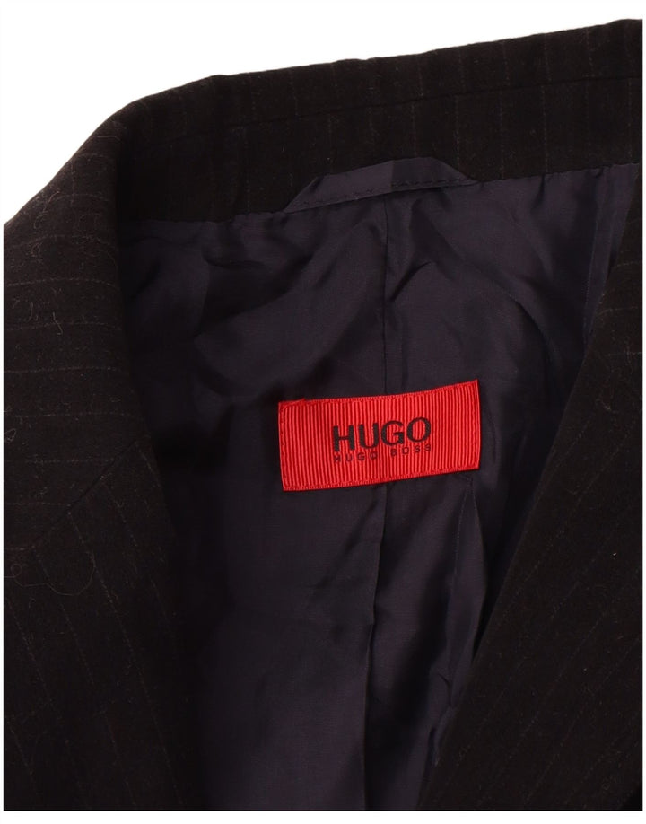 Jaqueta blazer masculina de 2 botões HUGO BOSS UE 50 grande algodão listrado preto