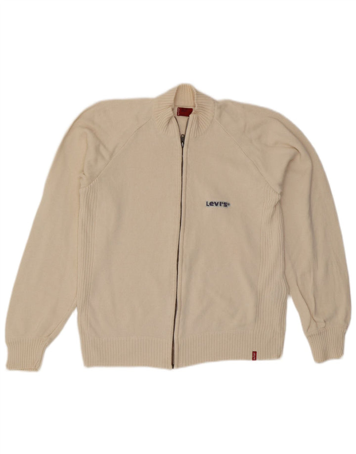 Suéter cardigã feminino oversized LEVI'S Reino Unido 10 pequeno algodão branco