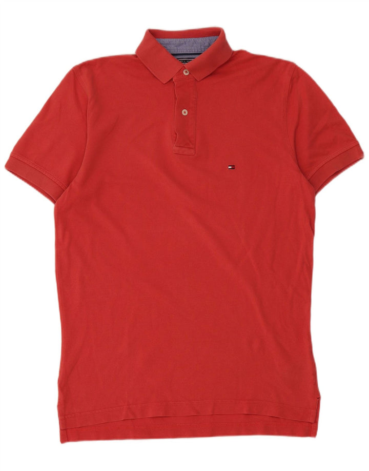 Camisa polo masculina Tommy Hilfiger pequena vermelha de algodão
