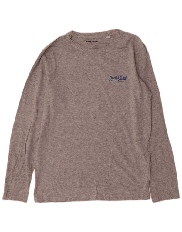 Jack & Jones Top masculino de manga comprida de algodão manchado cinza pequeno