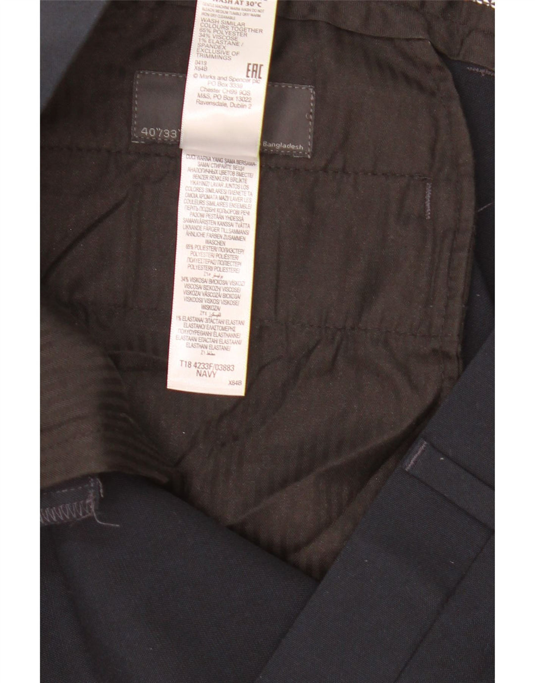 Calça Chino Slim Masculina Marks & Spencer W40 L33 Azul Marinho Poliéster
