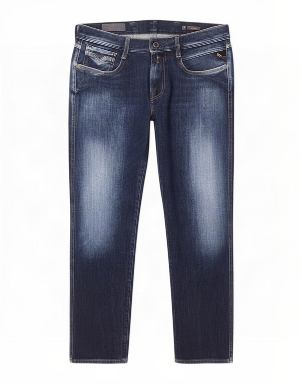 Replay feminino Anbass Slim Jeans W32 L27 azul marinho algodão